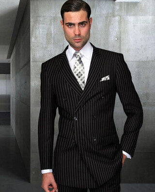 statement mens double breasted wool black pinstripe suit db zarelli 70238
