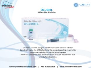 1. Ocubril is a sterile, pyrogen free blue coloured aqueous solution.
2. Selectively stains the ILM to facilitate the complete peeling, required to repair macula holes during the retinal surgery.
3. Ready to use solution with a concentration of 0.05% w/v Brilliant Blue with buffered solution.