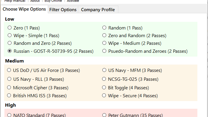 data wipe methods