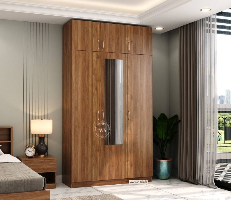 Transform Your Space with a Wardrobe with Mirror by WoodenStreet 1 Haydon 3 Door Multi Utility Wardrobe With Mirror and Loft