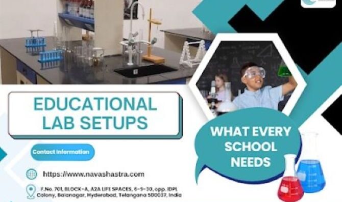 “Modern school science laboratory in Hyderabad equipped with physics, chemistry, and biology instruments for hands-on learning.”