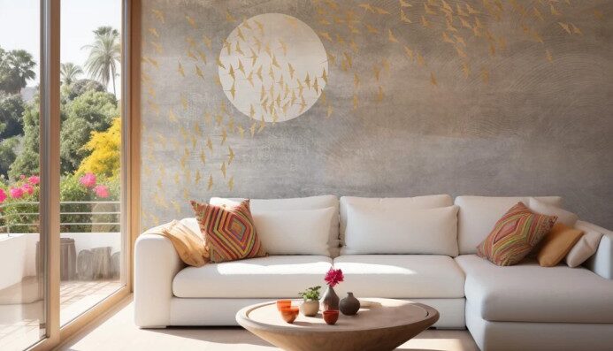 65 13879A400golden birds flying in sky wallpaper mural 1