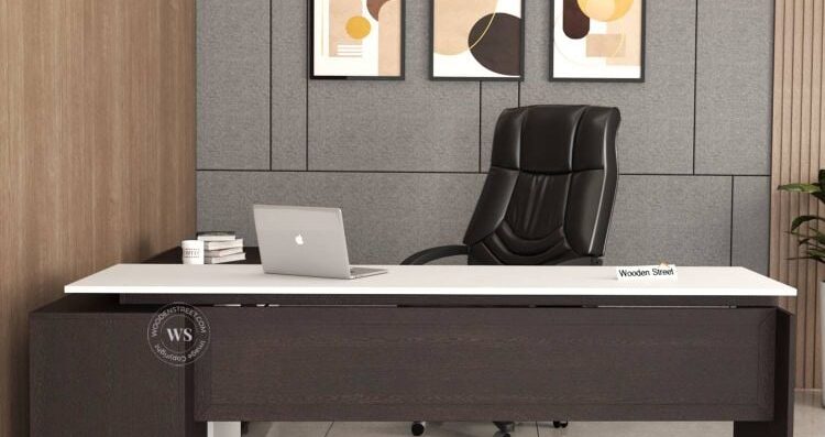 data office table nexora l shape modular office table with three drawers flowery wenge frosty white flowery wenge finish new logo 1 750x650 1