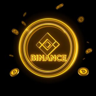 3d render binance logo transparent gold plastic floating upright with slight spin neon yellow 1020495 782719