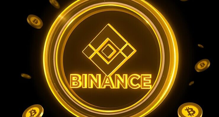 3d render binance logo transparent gold plastic floating upright with slight spin neon yellow 1020495 782719