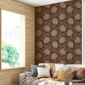 Fantasia Floral Botanical Modern Art Nouveau Mocha Mousse Brown Beige Wallpaper GD2830