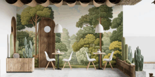 Green Natural Woodcut Forest Wallpaper DTIL56