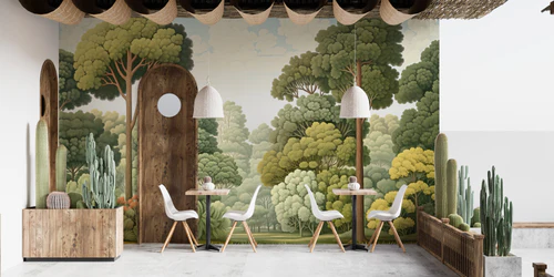 Green Natural Woodcut Forest Wallpaper DTIL56