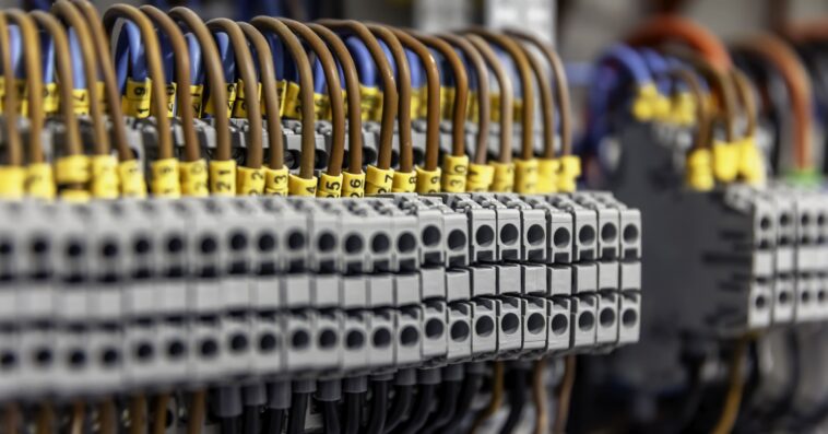 electrical panel with fuses contactors closeup 1