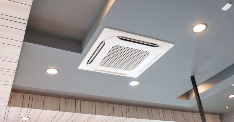 modern ceiling mounted cassette type air conditioning system coffee shop 1
