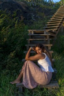 shallow focus shot young caucasian female posing camera 1 1