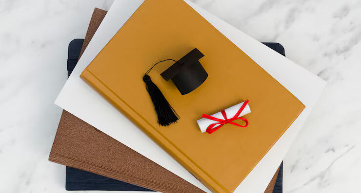 top view festive graduation arrangement marble background 23 2148505230