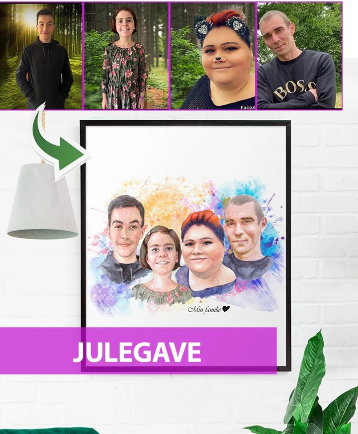 Weihnachtsgeschenkzeichnung | Justkarikatur.dk 1 imageye imgi 10 Julegave Vandmaleri efter dine fotos Just Karikatur
