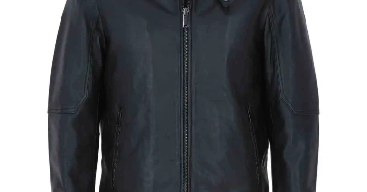 Original leather jacket detail with wrinkles and grain