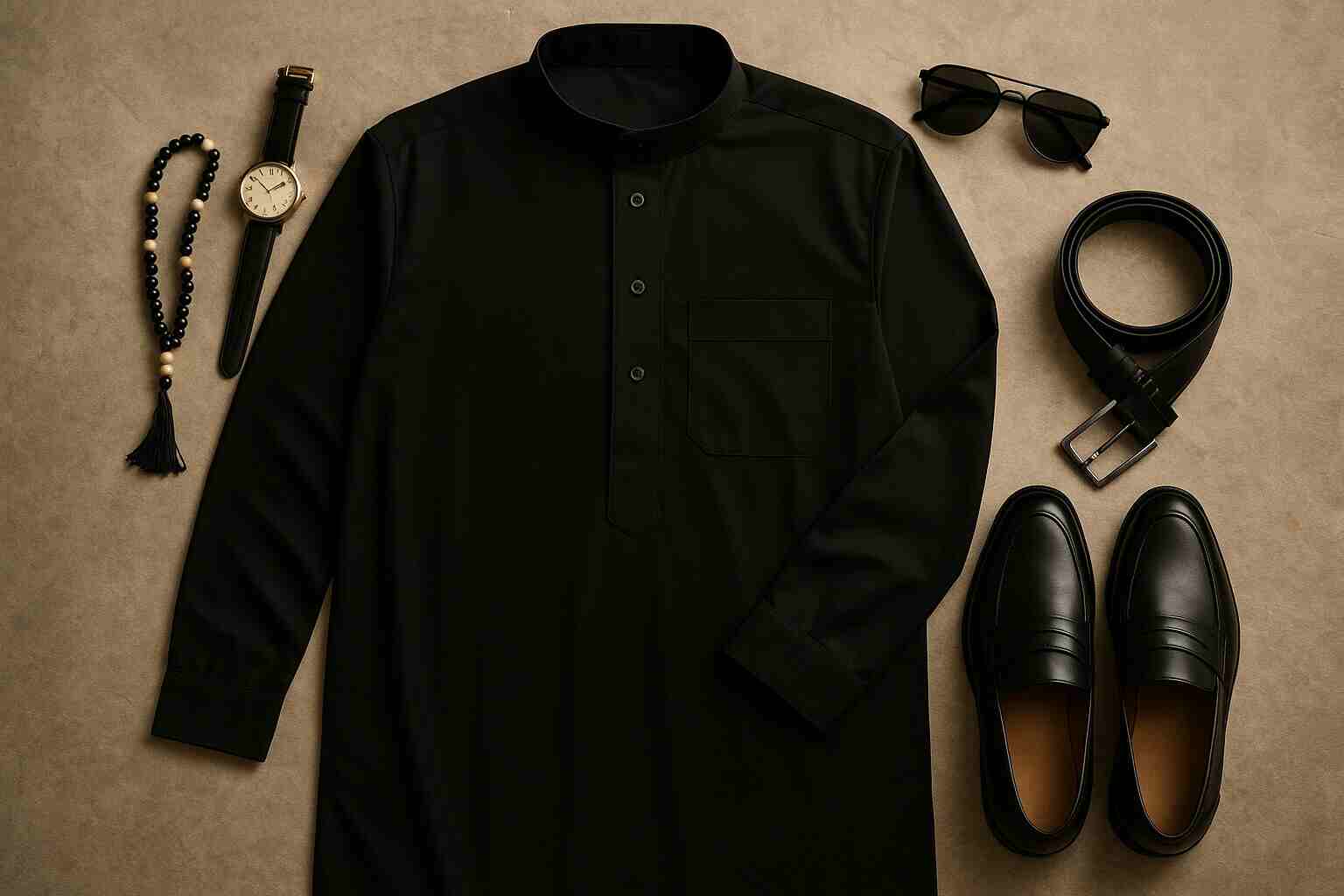 Style Black Jubba for Men with Accessories and Footwear