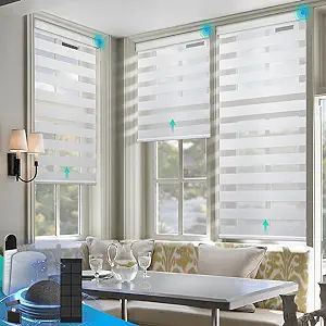 Motorized Zebra Blinds Solar Powered Dual Layer…