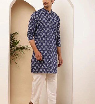 Polka Dot Navy Kurta in Viscose